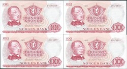 100 kr 1971 X 6674858 til 6674861, 4 stk. i serie. ...