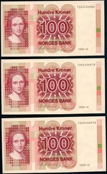 100 kr 1988 1263436972 til 1263436980 i nummerrekkefølge, ...