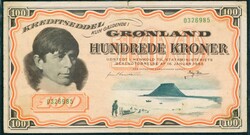 GRØNLAND. 100 kr 1953. S/N 0326985. Kvalitet 1-. Pick 21