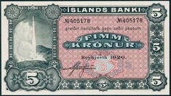 ISLAND. 5 kr 1920, blankett med en signatur. Kvalitet 0. Sieg 19