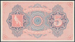 ISLAND. 5 kr 1920, blankett med en signatur (Tofte). Kvalitet 0