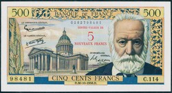 FRANCE. 500 nouveaux francs 30.10.1958. Fine condition, two pinholes. ...