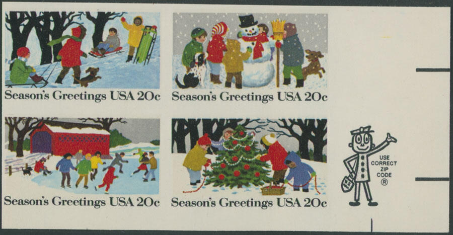 1982, Christmas, 20c multicolored, right sheet margin imperforate ...