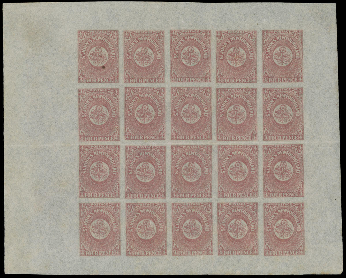 PENCE ISSUES - HERALDIC FLOWERS: 1861-62, 4p rose, complete pane of ...