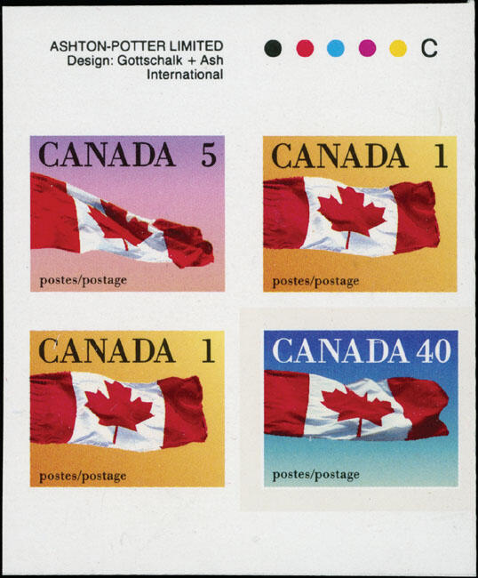 1990, Flags, 1c x2, 5c and 40c, imperforate se-tenant booklet pane of ...