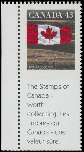 1994, Flag over Prairie, 43c multicolored, booklet stamp, left margin ...