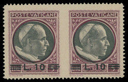 1945, Pope Pius XII, black surcharge 10L on 5L lilac and black, ...
