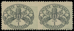 1945, Papal Arms, 1L black on green background, horizontal pair ...