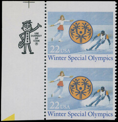 1985, Winter Special Olympics, 22c multicolored, top left corner ...