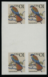 1991, Kestrel, imperforate proof of 1c multicolored, left sheet ...