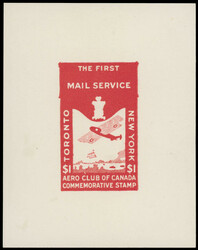 1919, Aero Club of Canada, large die proof of $1 in red, printed on ...