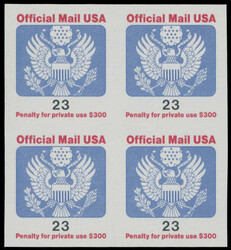 1991, Eagle 23c red, blue and black, imperforate block of four, full ...