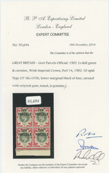 1902, black overprint ''Govt. Parcels'' on King Edward VII 1s carmine ...