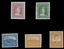 1860, Cents issue, trial color or plate proofs of Queen Victoria 2c ...