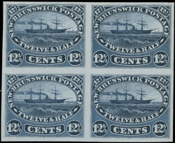 1860, Steamship, imperforate plate proof of 12½c in dark blue, block ...