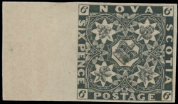 1851, Heraldic Flowers, imperforate left sheet margin plate proof of ...