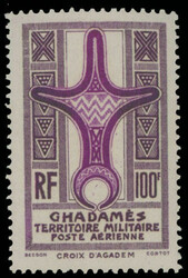 1949, Cross of Agadem, 100fr in violet and lilac (colors close to ...