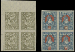 1921-22, Peasant 50sk olive green, Prince Kestutis 2auk blue and red, ...