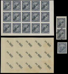 1922, offset of black diagonal surcharge 7500r on 250r violet, block ...