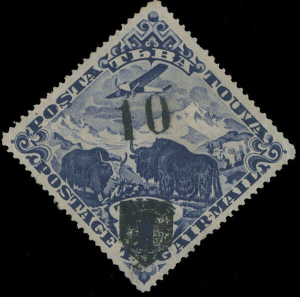 1938, large numerator (7mm) black surcharge ''10'' on Air Post stamp ...