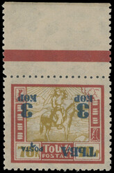1932, Roman Alphabet, inverted blue surcharge 3k on 70k red and ...