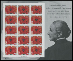 1996, Georgia O'Keeffe, 32c multicolored, imperforate complete pane ...
