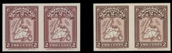 MAP OF NEWFOUNDLAND ISSUE: 1908, two imperforate plate proofs of 2c ...