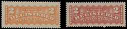 1875-88, 2c orange and 2c rose carmine, full OG, NH or VLH at bottom ...