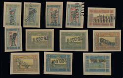 1922, metal and rubber surcharge errors on Musavat issue, 12 stamps, ...