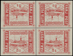 SHIP MAIL: 1915, Drumso, Ferry Post, 25p red, complete sheet of four, ...