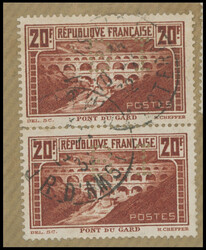 1932, Port du Gard 20fr red brown, vertical pair of type I and three ...