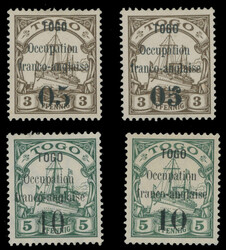 1914, black surcharges ''TOGO. Occupation franco-anglaise'', ''05'' ...