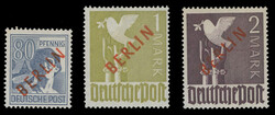 1948-49, red diagonal overprint ''BERLIN'' on 80pf, 1m and 2m, set of ...