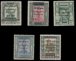 1943, black or red surcharges ''FEZZAN. Occupation Francaise'' on ...