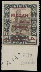 1943, red surcharge ''FEZZAN. Occupation Francaise'' 2fr on 30c red ...