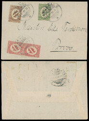 1920 (April 1), cover to Povoo, franked by four Arms stamps, tied by ...