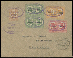 POSTAL HISTORY: 1919 (August 4), nine stamps overprinted ''Aunus'' ...