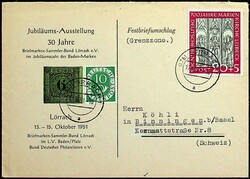 1951, 10 Pf. Posthorn und 20 Pf. Marienkirche auf Festbrief von ...