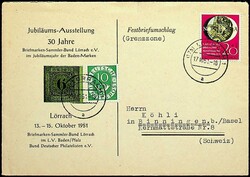 1951, 10 Pf. Posthorn und 20 Pf. NBA auf Festbrief-Grenzzone von ...