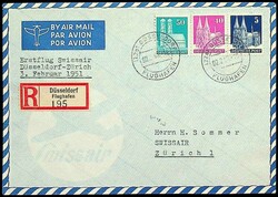 1951, R-Brief Erstflug 3.2.51 von "Düsseldorf-02.2.51" nach ...