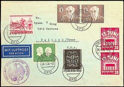 1954, Mi. 110, 111 (2), 115 (2), 116 auf Luftpost-Brief von ...