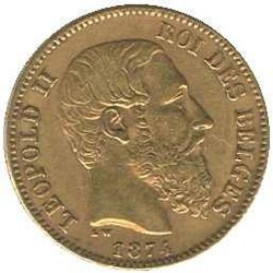 1874, 20 Fr. Gold, Leopold II, Erh. vz, 6,39 gr. 900er ...