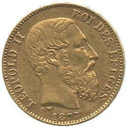 1877, 20 Fr. Gold, Leopold II, Erh. vz, 6,39 gr. 900er ...