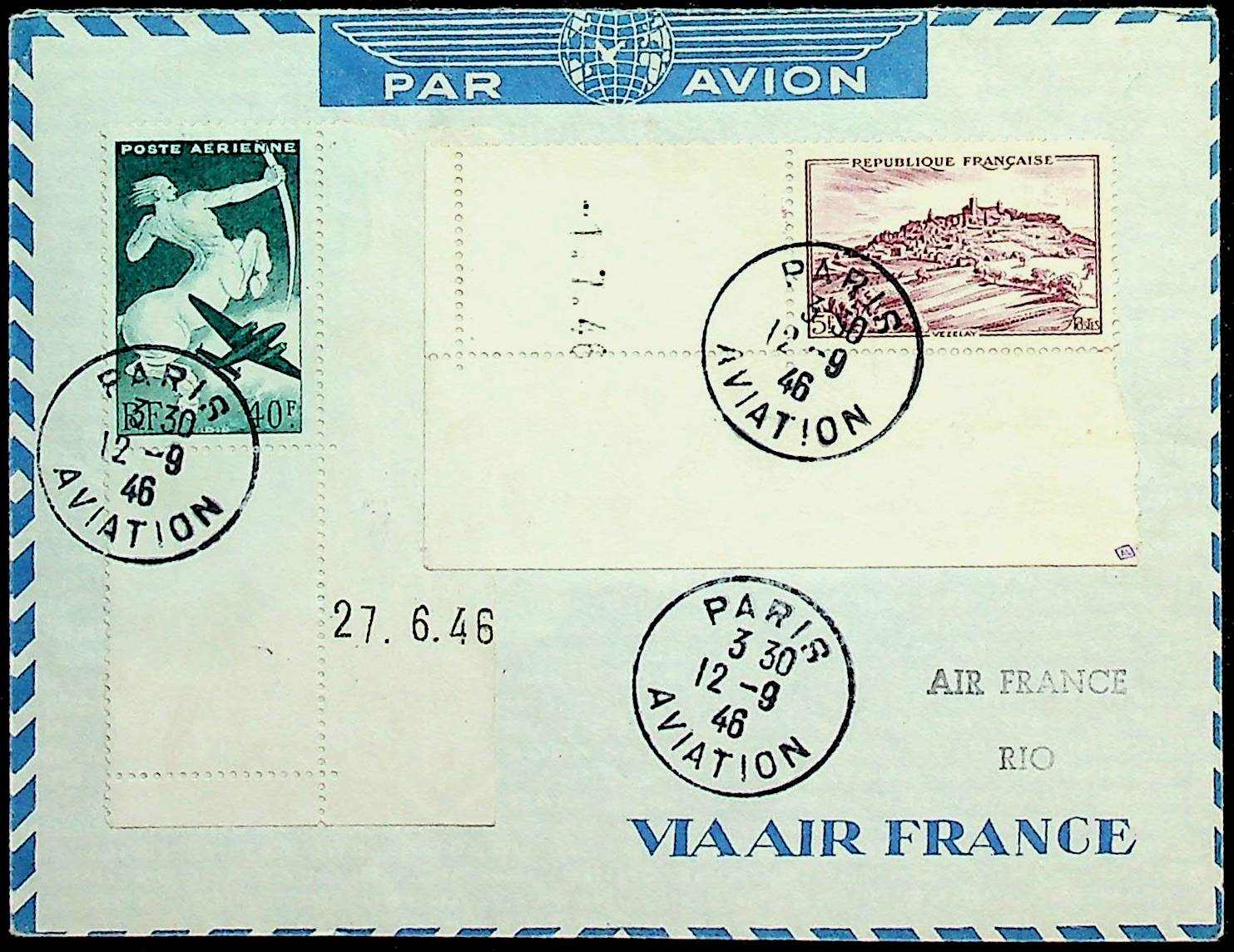 12.09.1946, Kab.-Erstflug "Paris - Rio de Janeiro" m. Air France, ...