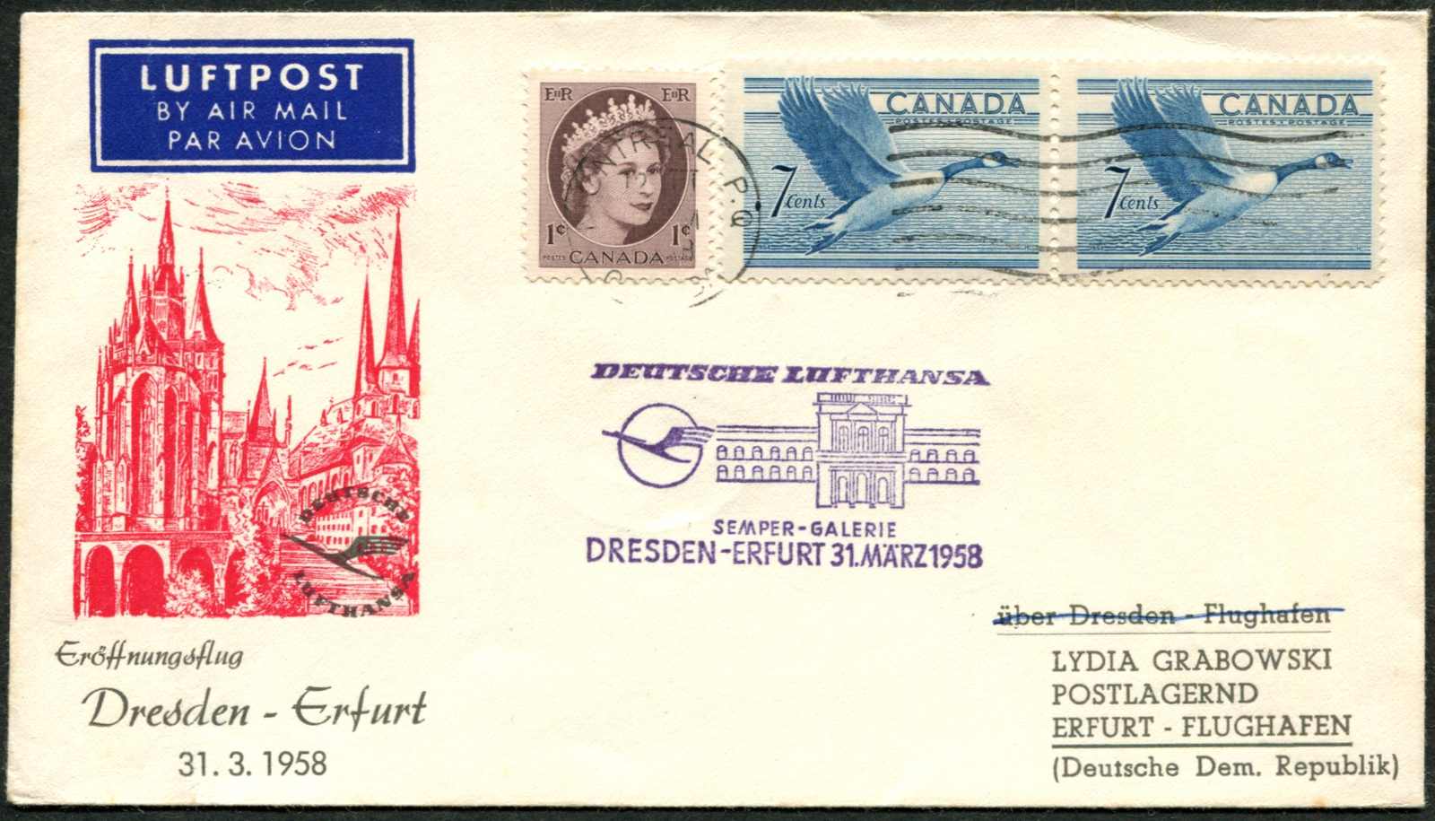 31.3.1958, 7 C Kanadagans (Branta canadensis) 2 x m. Zusatzfrank. a. ...