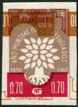 1960, Weltflüchtlingsjahr 0.70 G. hellgraulila/rotlila Kab.-Stück, ...