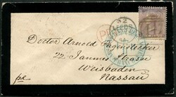 1864, QV 6d Pl.4 (mit Ecklinien, SG) mit Duplex "LEEDS / 447" und ...