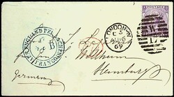 1869, QV 6d violett Pl. 8 (BA) als EF a. Kab.-Bf. n. Hamburg m. ...