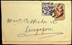 ca. 1885, QV ½d braun Pra.-GA-Streifband mit QV 1d purpurviolett als ...