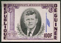 1964, John F. Kennedy 100 Fr. ungezähntes Kab.-Stück, ABART: bei ...